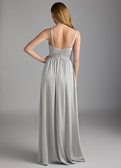 Azazie Chanel Brautjungfernkleider A-Linie Plissee Stretch-Satin Kleid Silber image2