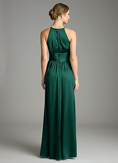 Azazie Bonnie Vestidos de damas de honor Vestido de Esmeralda de Satén Elástico de Corte en A con Plisado image5