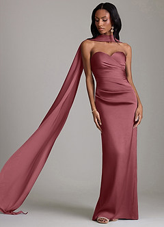 Azazie Sonora Vestidos de damas de honor Vestido de Rosa Del Desierto de Satén Elástico de Corte Recto con Sin tirantes image8