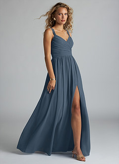 Azazie Aziza Bridesmaid Dresses Neptune A-Line V-Neck Pleated Chiffon Dress image3