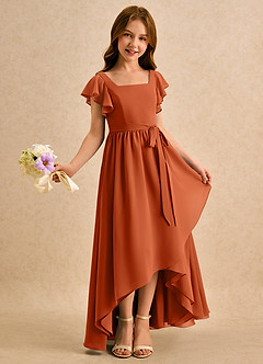 Azazie Milly Girls Formal Flower Girl Dresses Burnt Orange A-Line Pleated Chiffon Dress image1