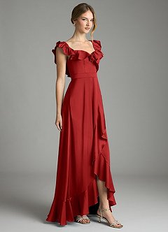 Azazie Lyra Bridesmaid Dresses Pomegranate A-Line Off the Shoulder Stretch Satin Convertible Dress image5