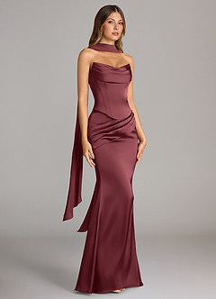 Azazie Sorrel Bridesmaid Dresses Merlot Mermaid Strapless Stretch Satin Convertible Dress image3