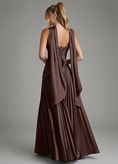 Azazie Stephanie At-home Try On Dresses Burgundy A-Line Corset Stretch Satin Dress image9