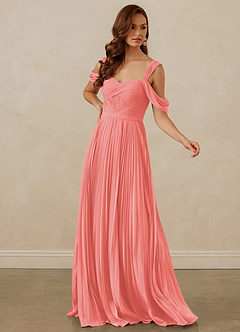 Christian Siriano Bridal for Azazie 1013 Bridesmaid Dresses Coral A-Line Off the Shoulder Chiffon Dress image7
