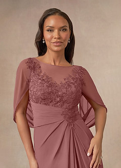 Azazie Hera Mother of the Bride Dresses Desert Rose A-Line Lace Capelet Chiffon Dress image5