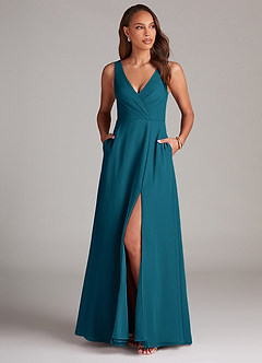 Azazie Nelly Bridesmaid Dresses Ink Blue A-Line Pleated Chiffon Dress image2