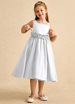 Azazie Peaches vestidos de niña de las flores Vestido de Blanco de Satin Mate de Corte En A con Lazo image4
