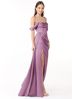 Azazie Amyra Robes de demoiselle d'honneur Robe Fourreau Convertible en Satin extensible Épaule décolletée Glycine image7
