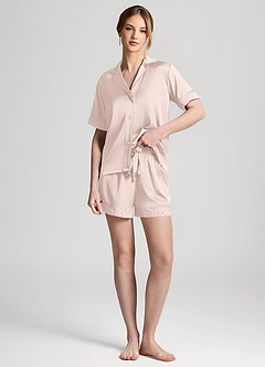 front Komplet piżamowy z krótkim rękawem i satynową koronką