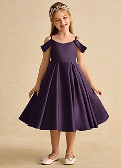Azazie Favia vestidos de niña de las flores Vestido de Ciruela de Satin Mate de Corte En A con Vestidos sin tirantes image2