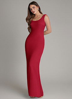 Azazie Hadley Bridesmaid Dresses Scarlet Mermaid Pleated Chiffon Dress image3