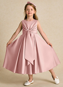 Azazie Lady vestidos de niña de las flores Vestido de Oro Rosa de Satin Mate de Corte En A con Plisado image1