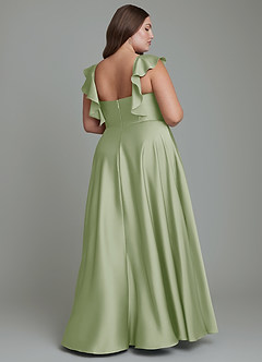 Azazie Leilani Robes de demoiselle d'honneur Robe Trapèze en Satin extensible Drapé Vert Sauge image2
