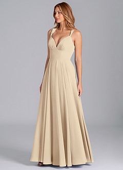 Azazie Darana Bridesmaid Dresses Champagne A-Line Corset Chiffon Dress image4