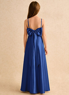 Azazie Joella Girls Formal Flower Girl Dresses Royal Blue A-Line Pleated Stretch Satin Dress image1
