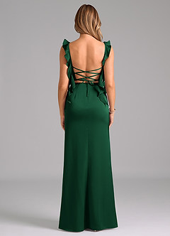 Azazie Jessamine Probar vestidos en casa Vestido de Verde Oscuro de Satén Elástico de Corte en A con Corsé image6