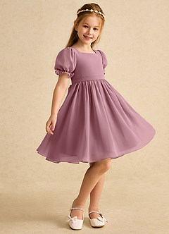 Azazie Jolie Flower Girl Dresses Vintage Mauve A-Line with Sleeves Chiffon Dress image1