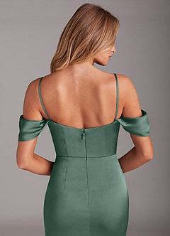Azazie Saige Abiti da Damigella Abito Sirena in Raso Elasticizzato a Spalla Scoperta Eucalipto image6