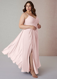 Azazie Emerald Bridesmaid Dresses Blushing Pink A-Line Ruffled Chiffon Dress image8