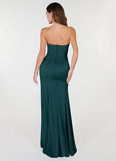 Azazie Yola Bridesmaid Dresses Pine Sheath V-Neck Pleated Stretch Satin Convertible Dress image5