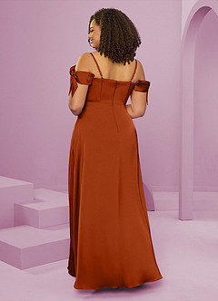Barbie ♥ Azazie Bridesmaid Dresses Burnt Orange A-Line Off the Shoulder Stretch Satin Dress image4