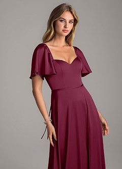 Azazie Chloe Brautjungfernkleider A-Linie Herzausschnitt Stretch-Satin Kleid Maulbeerrot image6