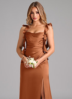 Azazie Jessamine Bridesmaid Dresses Copper A-Line Corset Stretch Satin Dress image7