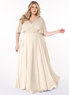 Azazie Pamela Bridesmaid Dresses White Alabaster A-Line V-Neck Pleated Chiffon Dress image8