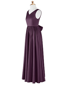 Azazie Hathaway Junior Vestido Ameixa de Cetim elástico de Linha A com Arco image8
