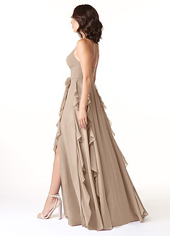 Azazie Peyton Bridesmaid Dresses Taupe A-Line Ruched Chiffon Dress image4