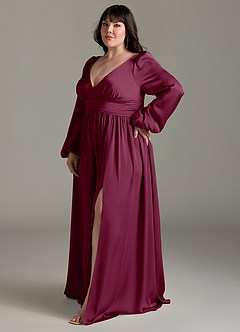Azazie Norah Bridesmaid Dresses Mulberry A-Line Stretch Satin Dress image11