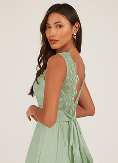 Azazie Gertrude Brautjungfernkleider A-Linie Spitze Chiffon Kleid Staubiger Salbeigrün image7