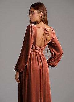 Azazie Norah Bridesmaid Dresses Terracotta A-Line Long Sleeve Velvet Dress image6