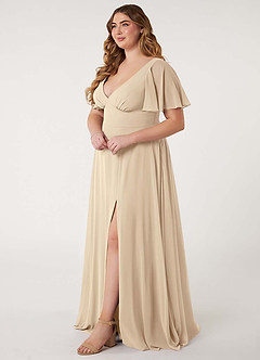 Azazie Kimber Vestidos de damas de honor Vestido de Champán de Gasa de Corte en A con Manga volante image11