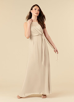 Azazie Marchioness Abiti per la Madre della Sposa Abito A-Line in Chiffon con Scollo a U a Pieghe Champagne image1