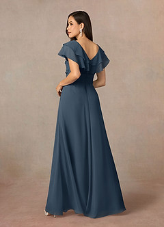 Azazie Snapdragon Mère de la mariée Robes Robe Trapèze en Mousseline de soie Col en V froncé Neptune image4