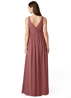 Azazie Yetta Maternity Bridesmaid Dresses A-Line V-Neck Gathered Chiffon Floor-Length Dress image2