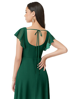 Azazie Bondi Bridesmaid Dresses Emerald A-Line Ruched Chiffon Dress image2