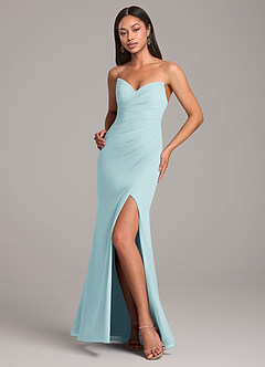 Azazie Yola Bridesmaid Dresses Sea Glass Sheath Pleated Chiffon Convertible Dress image4