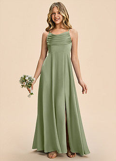 Azazie Gia Junior Pistachio A-Line Pleated Stretch Satin Dress image4