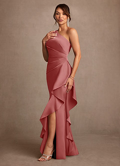 Azazie Yvette Mère de la mariée Robes Robe Fourreau en Satin extensible Une épaule Antique Rose image4