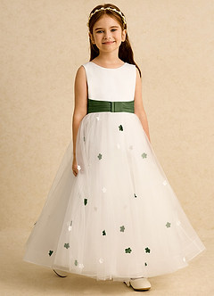 Azazie Cricket Blumenmädchenkleider Ballkleid Plissee Matte Satin Kleid Elfenbein Olivgrün image6