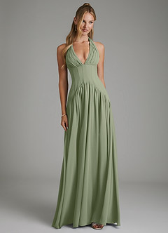 Azazie Alicia Bridesmaid Dresses Pistachio A-Line Pleated Chiffon Dress image1