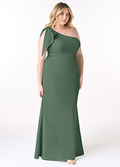 Azazie Rinna Bridesmaid Dresses Eucalyptus Mermaid One Shoulder Stretch Crepe Dress image7