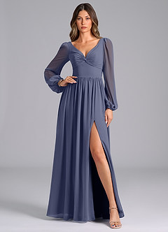 Azazie Teri Bridesmaid Dresses Stormy A-Line Long Sleeve Chiffon Dress image1