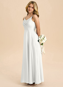 Azazie Bug Junior A-Linie Plissee Stretch-Satin Kleid Weiß image7