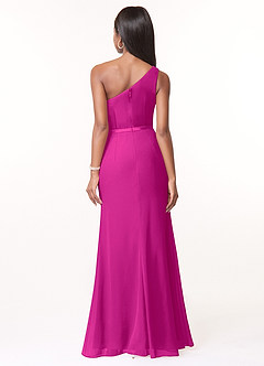 Azazie Liza Vestidos de damas de honor Vestido de Fucsia de Gasa de Corte Sirena con Hombro unilateral image2