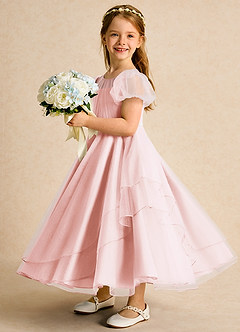 Azazie Duckie Abiti da Ragazza di Fiori Abito Principessa in Tulle Plissettato Rosa Rossore image4