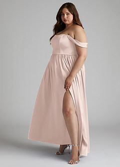 Azazie Morana Bridesmaid Dresses Blushing Pink A-Line Off the Shoulder Stretch Satin Convertible Dress image12